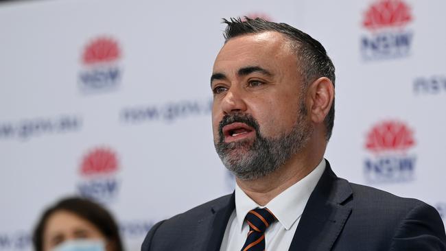 NSW Deputy Premier John Barilaro addresses the media after NSW recorded 1,220 new locally transmitted coronavirus cases overnight. Picture: Bianca De Marchi