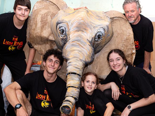 Broadway Academy: Dylan Allen (Mufasa), Reiv Melick (Simba) Olivia Paloni (Young Nala) Kionha Melick (Banzai the hyena) and Marc Diaz – creator of Lilly the Elephant