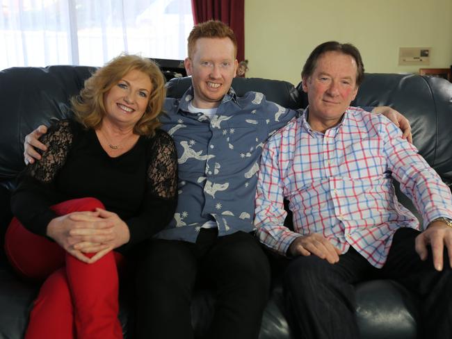 McGregor with his parents Julie and Chris, for his TV series <span id="U614047953147EDD" style="font-weight:normal;font-style:italic;">Luke Warm Sex</span>. Picture: ABC