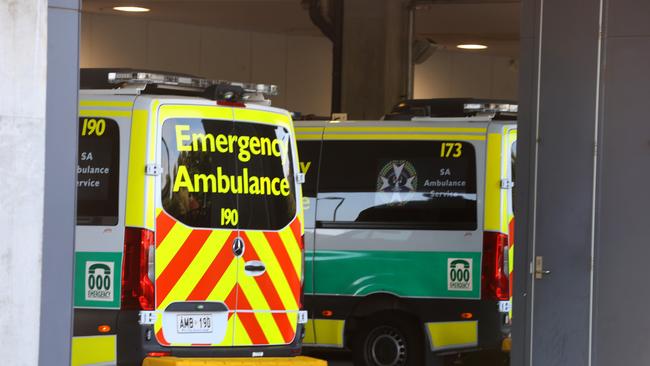 Ambulances parked at the Royal Adelaide Hospital. Picture: NewsWire / Kelly Barnes