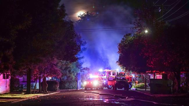 Fire fighters attending a fire at Lake Hume resort. Picture: Simon Dallinger