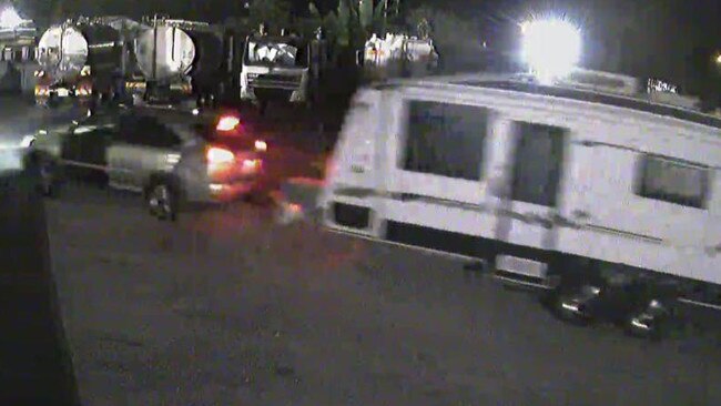 An image from CCTV footage showing Taoe Hutchins’ caravan being stolen in December.