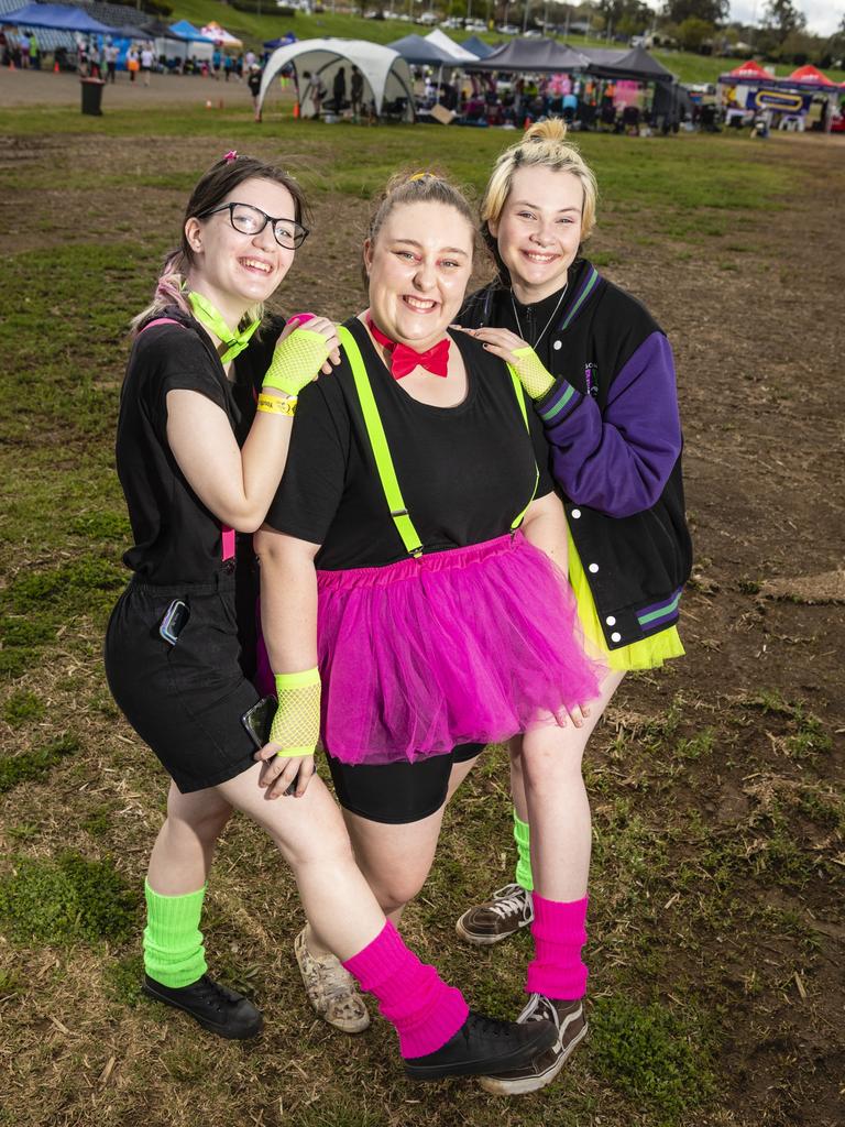 Representing Wilsonton SHS are (from left) Lillian McCann, Naomi Stephens and Moss Jennings at Relay for Life at Toowoomba Showgrounds, Saturday, September 10, 2022. Picture: Kevin Farmer