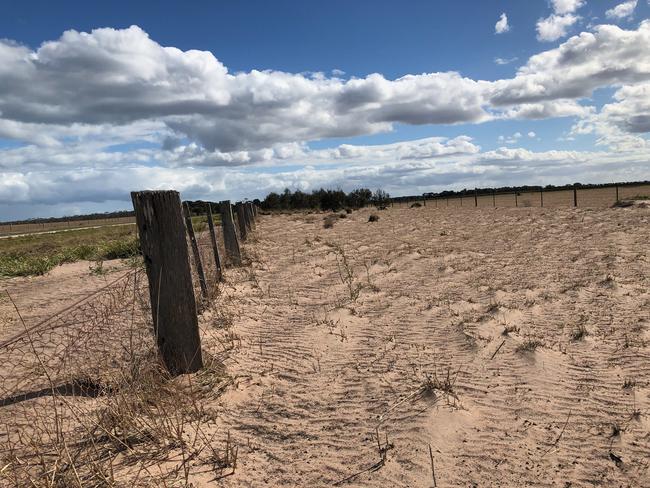 Giffard farmer Dan Boland's Boland Farm has turned into a moonscape after two years of drought. Picture: Dan Boland