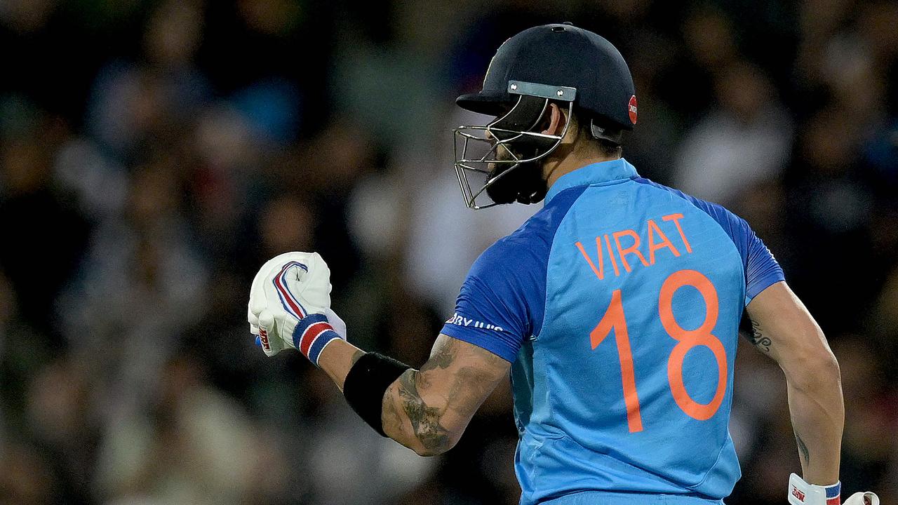 Virat Kohli is now the most prolific run scorer in T20 World Cup matches, after a scoring 64 came off just 44 balls. Picture: AFP.