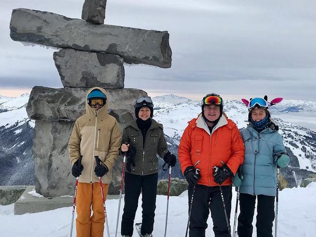 Restaurateur TJ Peabody (in the red jacket) on a ski holiday in Whistler, Canada.