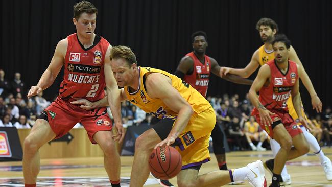 Brad Newley of the Sydney Kings drives to the basket during the NBL Blitz pre-season match between Perth Wildcats and Sydney Kings at Derwent Entertainment Centre on September 22 last year. Picture: Steve Bell/Getty