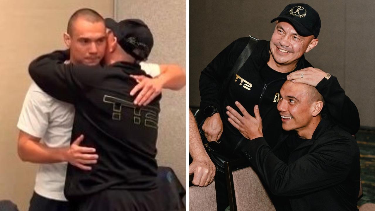 ‘QUITE EMOTIONAL’: Tszyu near tears as hug confirms dad rumour