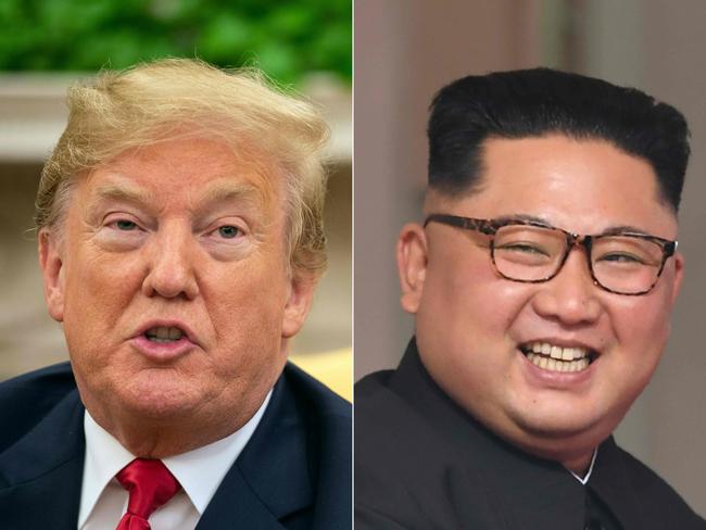 (FILES) This combination of file pictures shows US President Donald Trump speaking to the press in the Oval Office at the White House in Washington on June 27, 2018, and North Korea's leader Kim Jong Un (R) at the start of the historic US-North Korea summit, at the Capella Hotel on Sentosa island in Singapore on June 12, 2018. - Kim Jong Un said his relationship with Donald Trump was like a "fantasy film", according to the publishers of a new book on the US president set to unveil 25 private letters exchanged between the two leaders. (Photo by Nicholas KAMM and Saul LOEB / AFP)