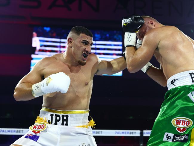 (L-R) Aussie heavyweights Justis Huni and Joe Goodall. Picture: Chris Hyde/Getty Images