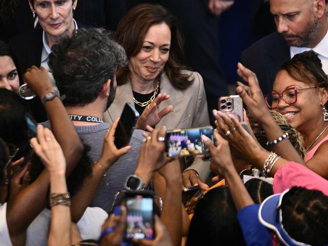 Kamala Harris greets the crowd after speaking at Prince George's Community College in Largo, Maryland. Picture: AFP