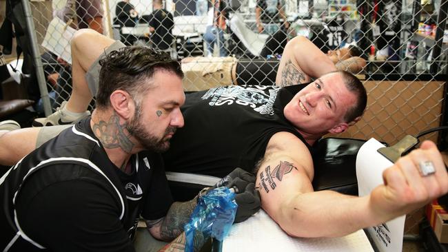 Gallen marks his premiership with new ink at Royal Tattoo Studio. Picture: Gregg Porteous.