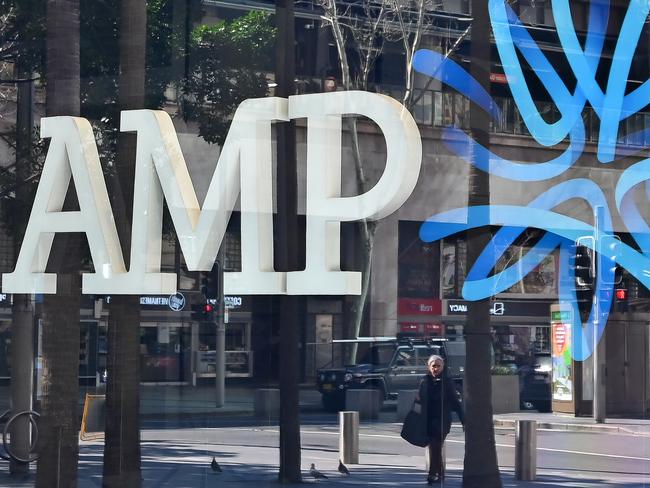 SYDNEY, AUSTRALIA - NewsWire Photos AUGUST 24, 2020: An AMP logo is reflected in a window in Sydney. Picture: NCA NewsWire / Steven Saphore