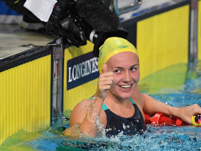 Ariarne Titmus of Australia reacts after winning the Women's 800m Freestyle Final