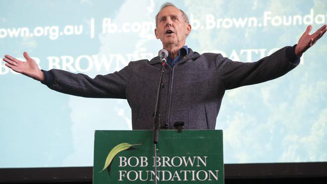 Bob Brown Foundation at a rally in Hobart for Tarkine rainforests. Picture: Chris Kidd