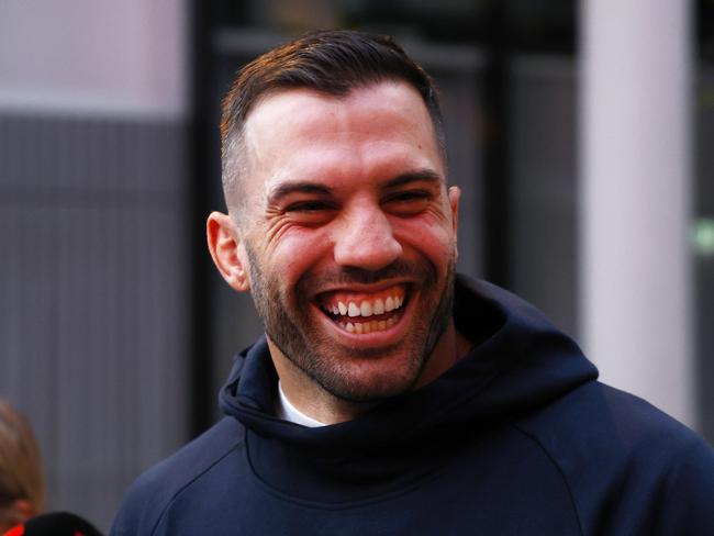 DAILY TELEGRAPH JUNE 2, 2024. Recalled Blues fullback James Tedesco arriving a press conference at Sydney Olympic Park. Picture: Jonathan Ng