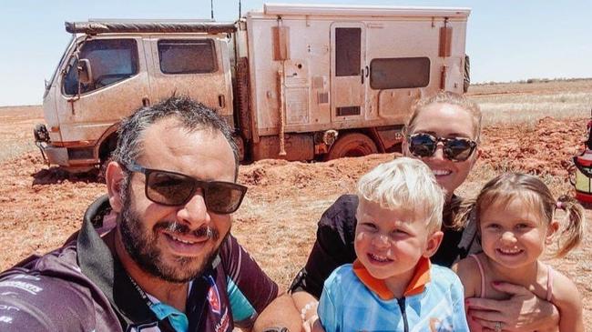 Ori Zavros, wife Lindsay and children Zoe and Zane were rescued from the Simpson Desert back in November 2021, after their car became bogged during a trip through the remote area. Pictures: Supplied