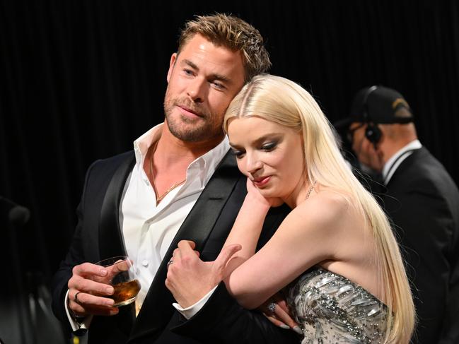 Chris Hemsworth and Anya Taylor-Joy share a friendly moment backstage during the Oscars. Picture: Richard Harbaugh/A.M.P.A.S. via Getty Images