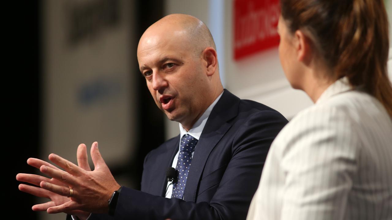 Host Yvonne Sampson speaking with NRL CEO Todd Greenberg. Pics Tara Croser.