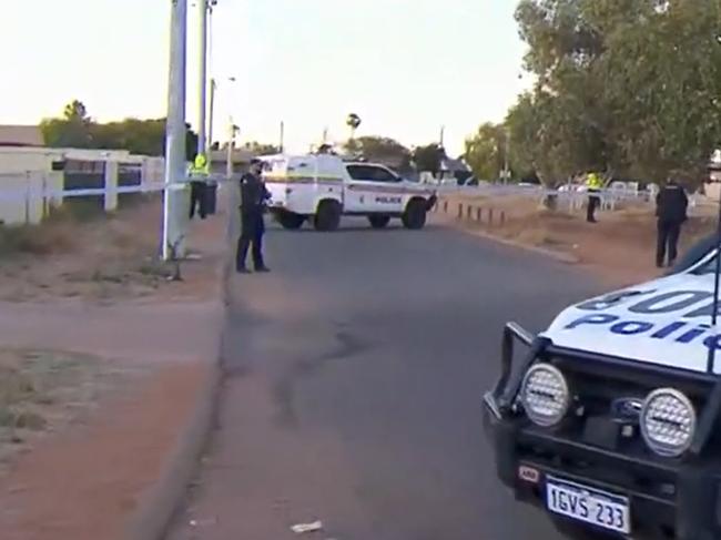 Police outside the Carnarvon house where Cleo Smith was found. Picture: 9News