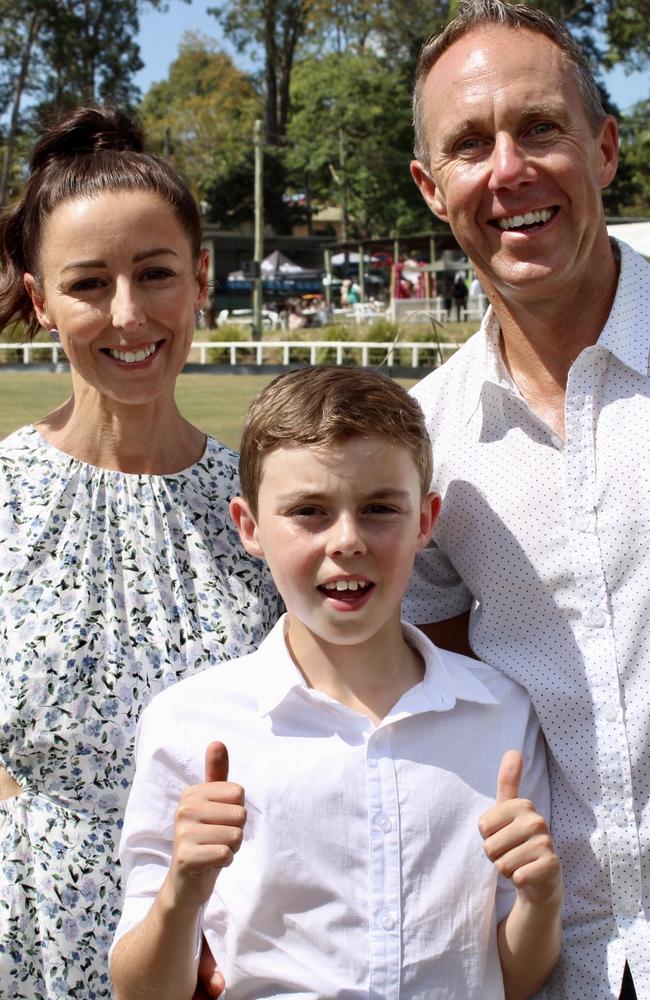 Tahlie, Levi, 12, and Brent Durran at the Noosa Polo and Provedores on October 14, 2023.