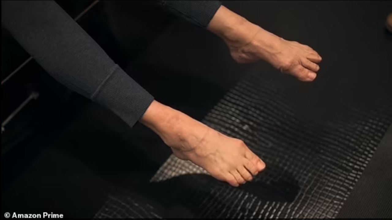 Her bare-feet remain rigid as she battles the debilitating effects of the rare condition. Picture: Amazon Prime