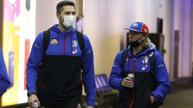 Stefan Martin and Cody Weightman at Melbourne Airport. Picture: Daniel Pockett/Getty Images