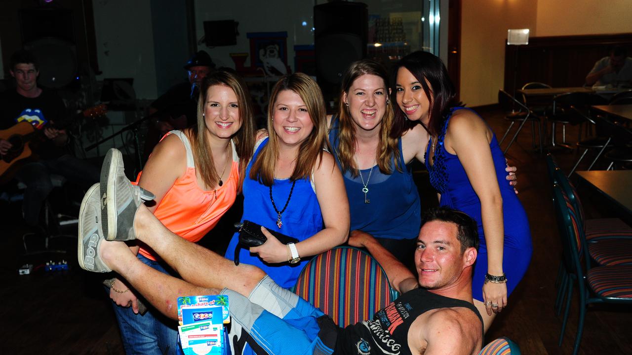 AFTER DARK: Alana Hallam, Cree Lobie, Mirrin Rashleigh, Krisela Mabbett and Christopher enjoying the night at The Grand Hotel, Gladstone. Photo Tom Huntley / The Observer