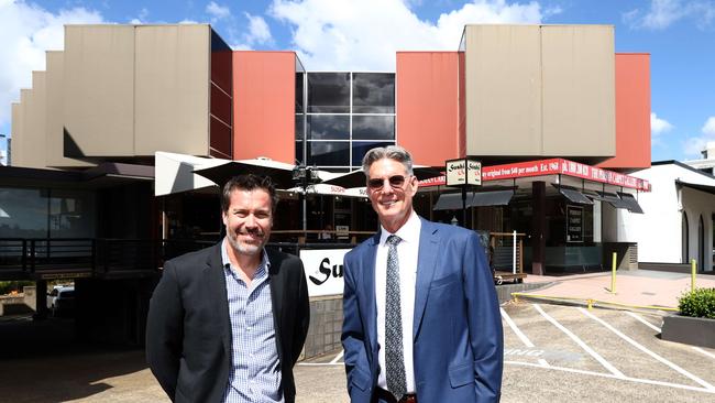 RWC Milton’s Stephen Ferguson with Chase Commercial owner Rod Brown at 36 Park Rd, Milton. Picture: David Clark