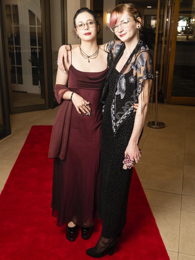 Graduate Sarah Mitchell (left) with partner Eddie Edwards-Mears at the Toowoomba Flexi School formal at Burke and Wills Hotel, Thursday, October 20, 2022. Picture: Kevin Farmer