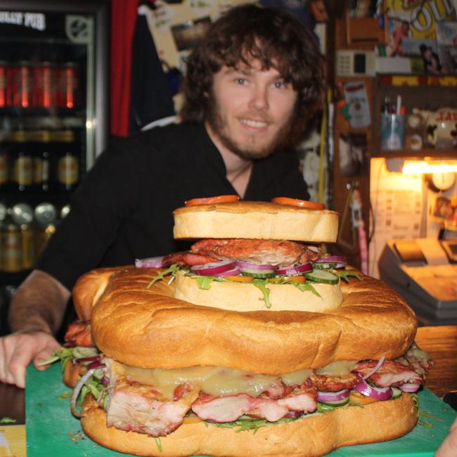 The Nindigully Pub’s Road Hog burger weighs in at 15kg and costs $320.