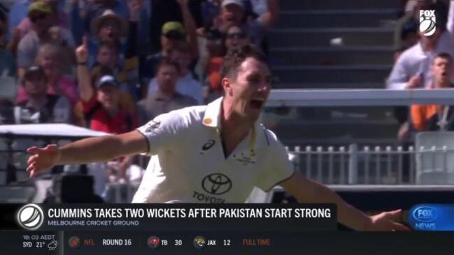 Cummins takes two wickets after Pakistan start strong