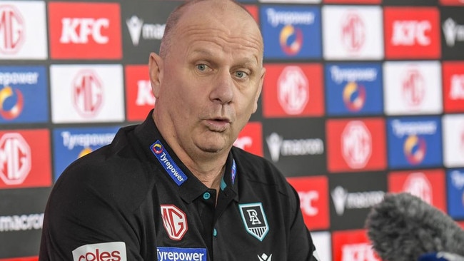 Ken Hinkley facing the media on Tuesday. Picture: RoyVPhotography