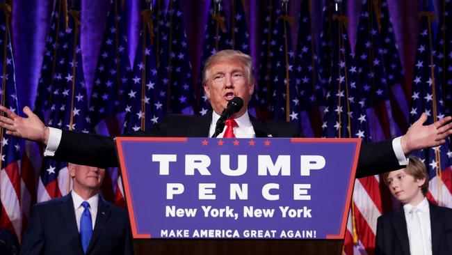 Trump delivering his acceptance speech at the Hilton Midtown in New York. Picture: Getty Images