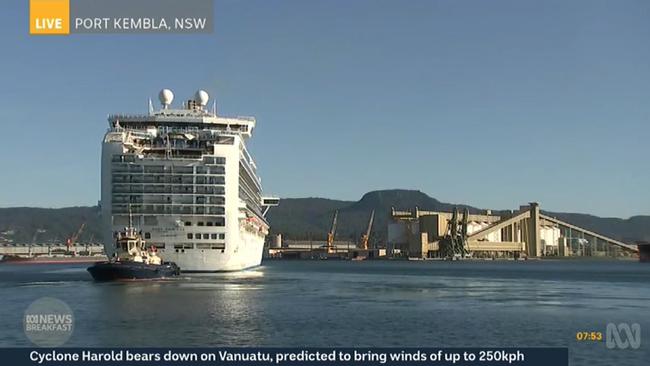 The Ruby Princess motors into Port Kembla. Picture: ABC