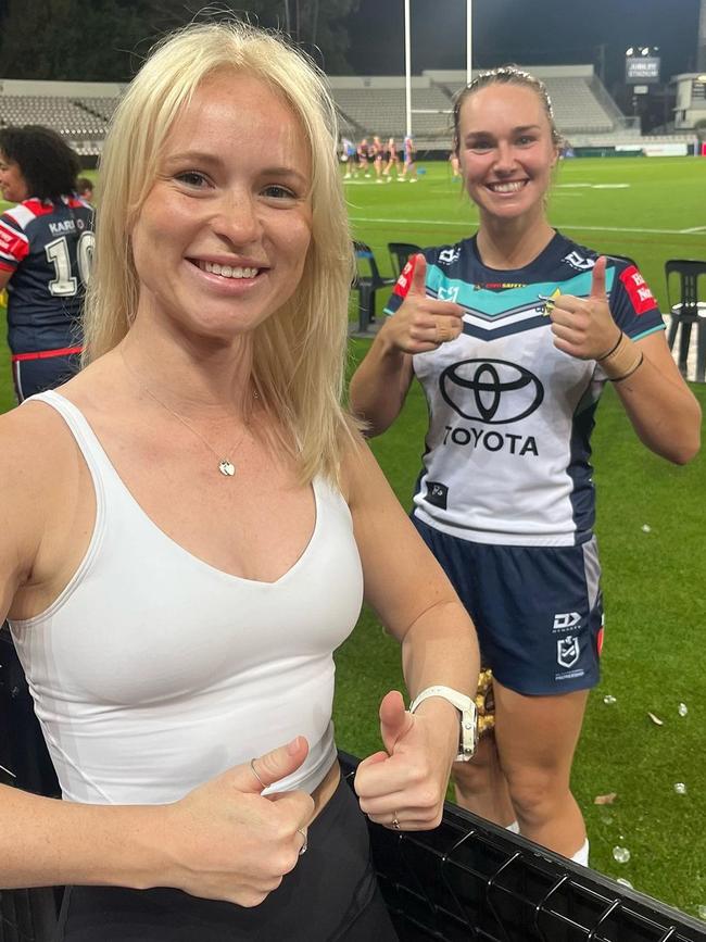 Holly Langford cheerleader for the Roosters with girlfriend Kirra Dibb. Photo: Instagram