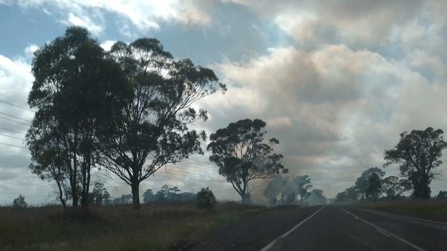 Several fires took hold along the rail line between Oakey and Toowoomba on Monday, January 9, 2023. Photo: Mazikeen Kaos