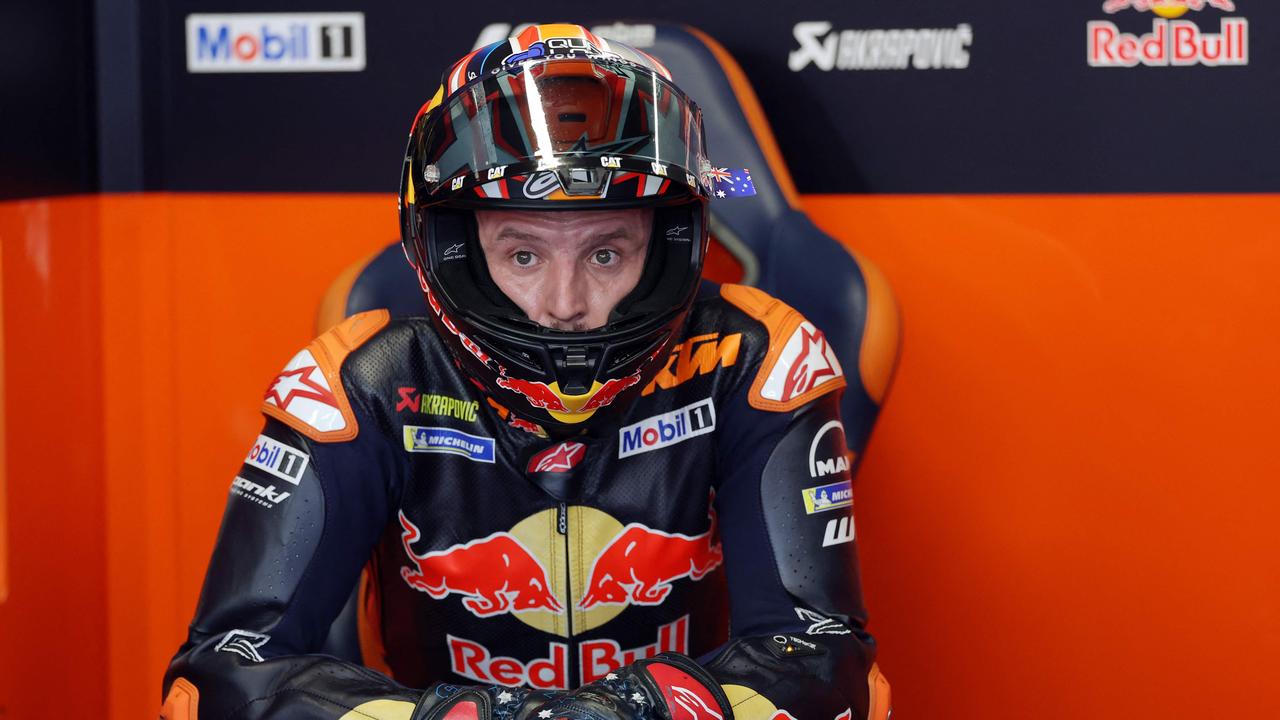 KTM Australian rider Jack Miller is pictured in the box after the second MotoGP free practice session of the Moto Grand Prix of Catalonia at the Circuit de Catalunya on September 1, 2023 in Montmelo on the outskirts of Barcelona. (Photo by LLUIS GENE / AFP)