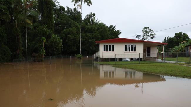 Jack Cobb’s house surrounded by floodwaters in Ingles St, Mossman. Picture: Liam Kidston