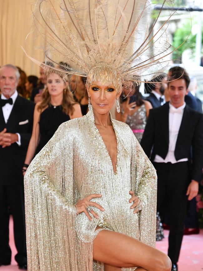 Celine Dion’s fringed outfit from 2019. Picture: AFP