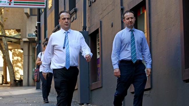 Peter V’landys on his way to meet with Foxtel CEO Patrick Delaney and Channel 9 CEO Hugh Marks about the relaunch of the NRL season. Picture: Toby Zerna