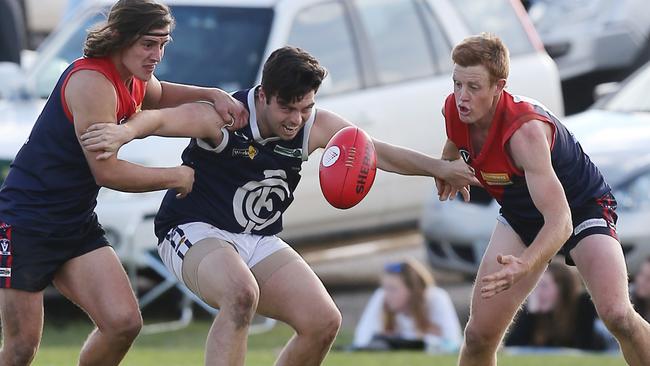 Wycheproof-Narraport coach Boe Bish, right, playing in the North Central grand final in 2016. Picture: Yuri Kouzmin