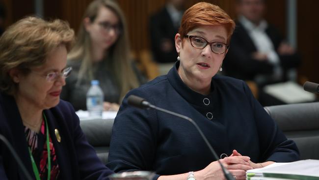 Secretary of DFAT Frances Adamson and Defence Minister Senator Marise Payne in Senate Estimates. Picture: Kym Smith