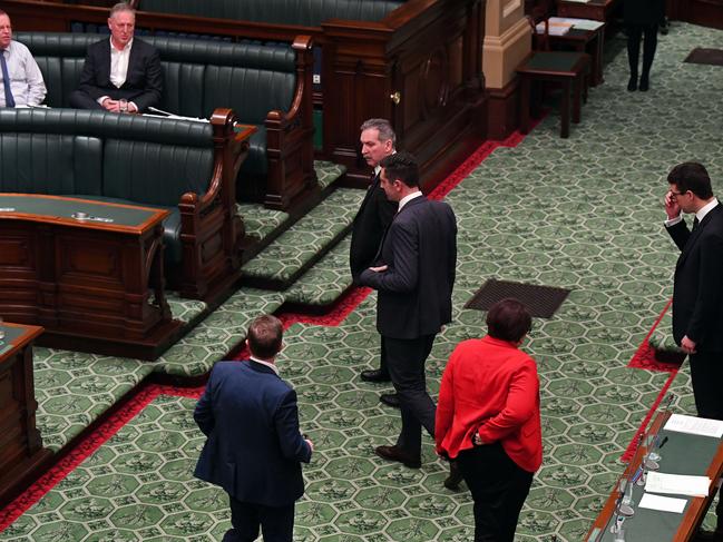 Backbenchers Steve Murray, Dan Cregan, Nick McBride and Fraser Ellis join independent MPs Troy Bell and Geoff Brock in voting against the legislation. Picture: Tom Huntley