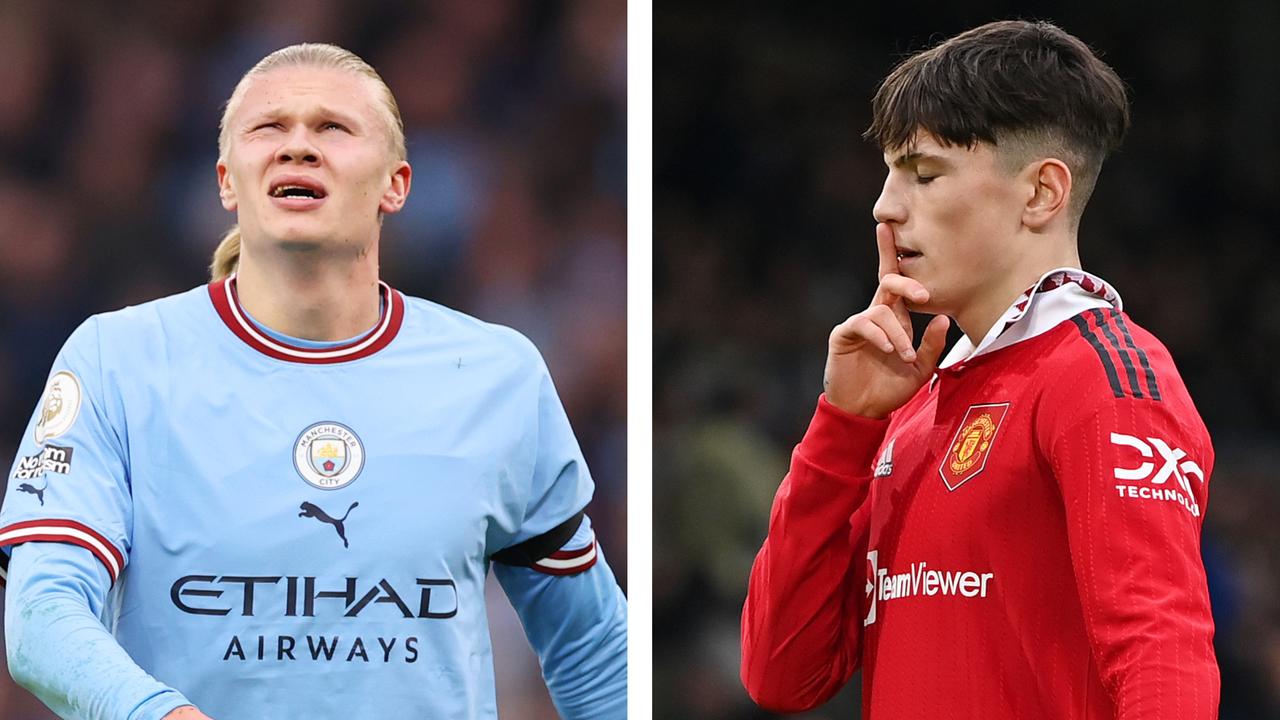 Erling Haaland was subbed off at half time in an injury scare while Manchester United's teenage sensation Alejandro Garnacho scored. Picture: Getty