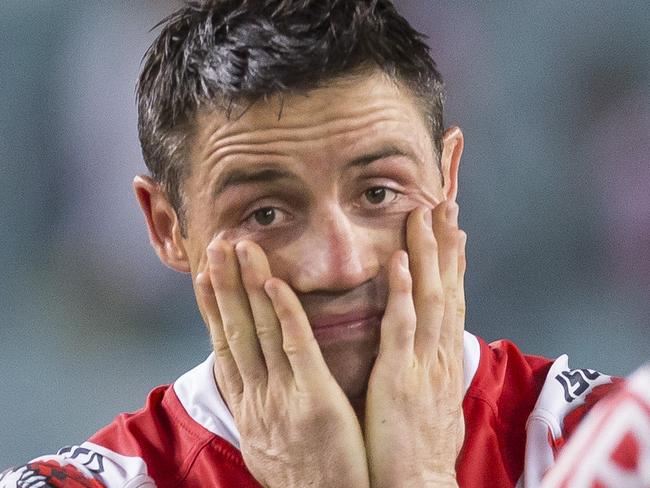 James Tedesco and Cooper Cronk of the Roosters after the Round 8 NRL match between the St George Illawarra Dragons and the Sydney Roosters at Allianz Stadium in Sydney, Wednesday, April 25, 2018. (AAP Image/Craig Golding) NO ARCHIVING, EDITORIAL USE ONLY