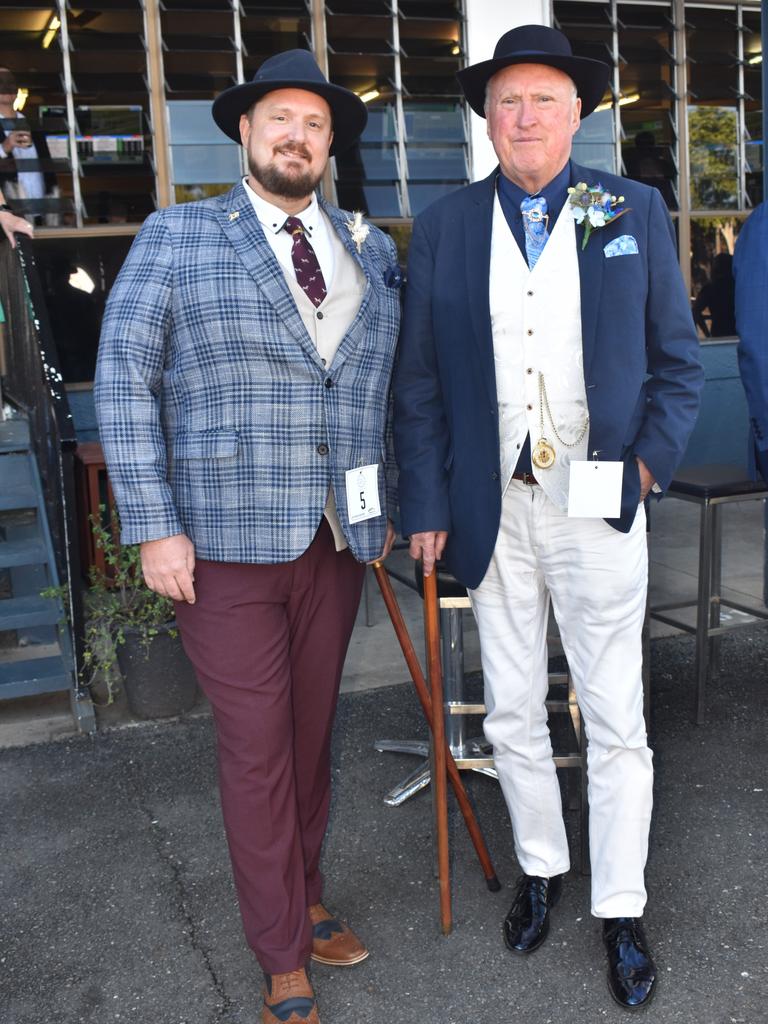 Mackay's Justin Bryer and Cooyar's Tom Thompson at the Rockhampton Cup race meeting at Callaghan Park on July 13, 2024.