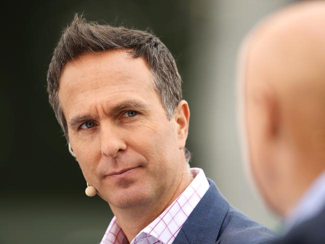 CANBERRA, AUSTRALIA - FEBRUARY 01: Fox Cricket commentator Michael Vaughan watches on as he presents in the pre-match before play on day one of the Second Test match between Australia and Sri Lanka at Manuka Oval on February 01, 2019 in Canberra, Australia. (Photo by Mark Kolbe/Getty Images)