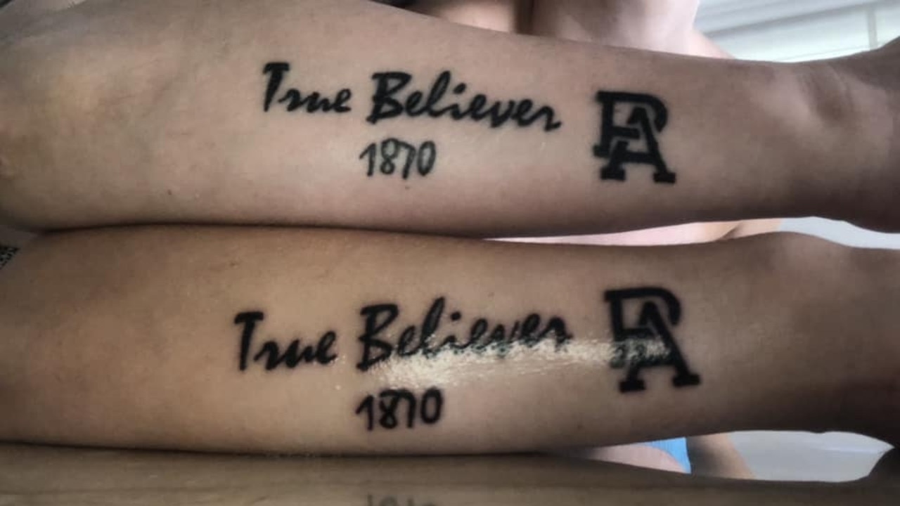 Port Adelaide Tattoo on mother and daughter duo Mia Balzan and Alana Tonellato. Picture: Supplied.