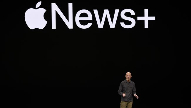 Roger Rosner launches Apple News+ yesterday. Picture: AFP